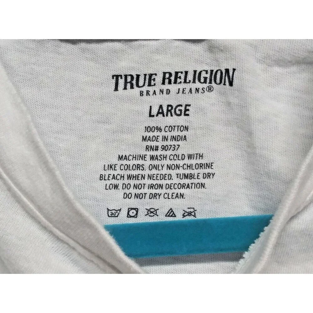 True Religion Brand Jeans T-Shirt Large white & Metallic Gold cotton short slv